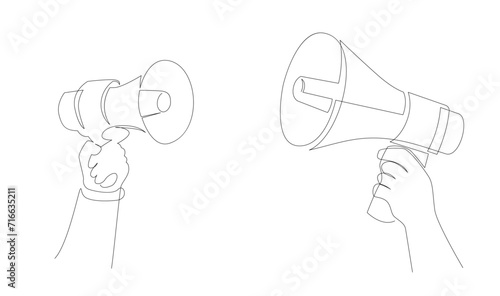 Continuous single one line art drawing of megaphone speaker for news and promotion vector illustration