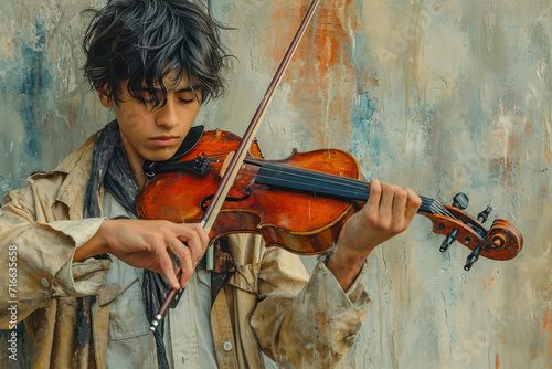 Young Caucasian Violinist Playing Classical Music in a Beautiful Art Portrait, Concentration and Emotion on Face, White Background