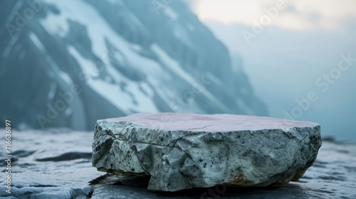 Dramatic mountain background with empty stone platform for display product or mockup