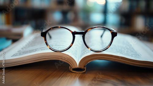 glasses rest on open book