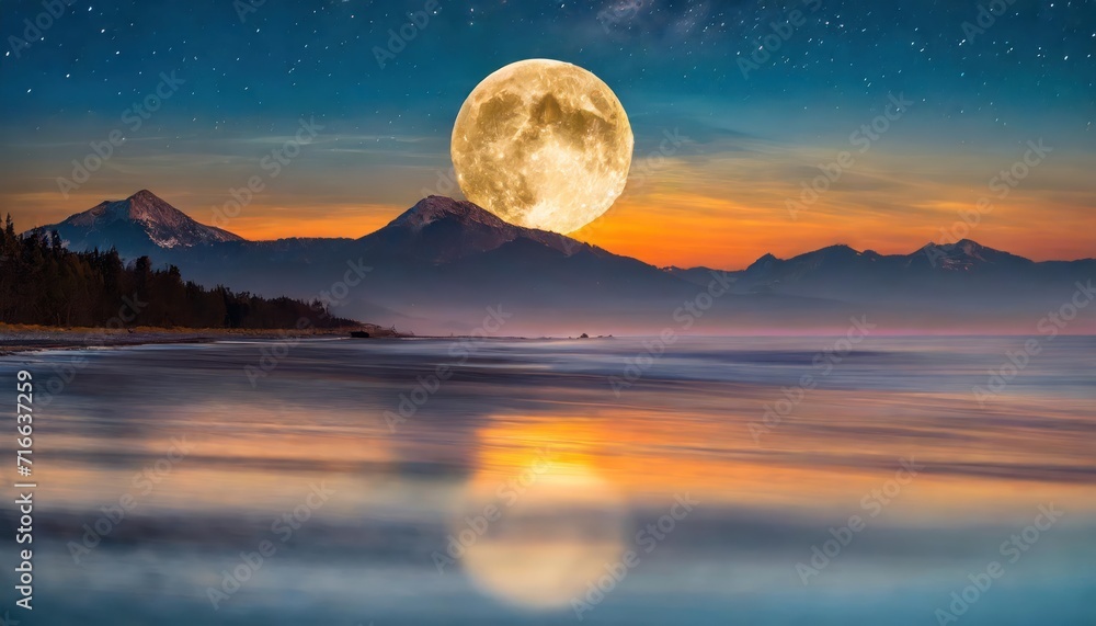 Abstract background of amazing crescent moon over the sea at sunset Abstract background of amazing crescent moon over the sea at sunset