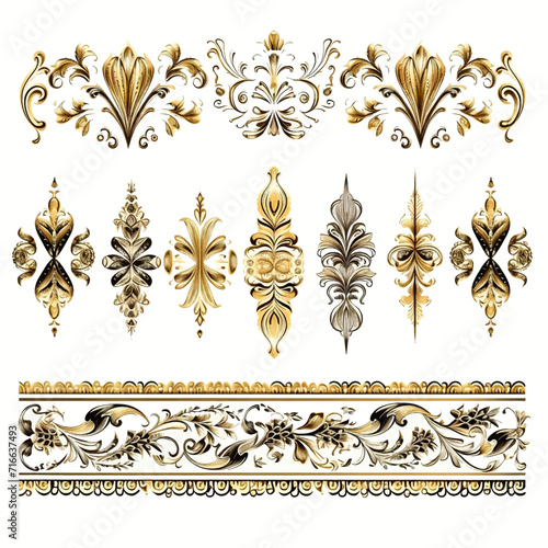 set of vintage gold pattern border