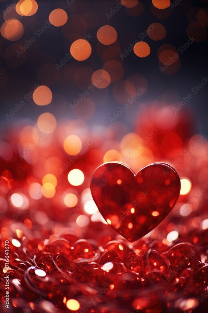 Romantic Heart Bokeh Over Red Glitter: Dreamy Lights for Festive Occasions - Valentine's Day Concept Romantic Heart Bokeh Over Red Glitter: Dreamy Lights for Festive Occasions - Valentine's Day Concept