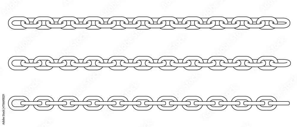 Set chains drawn by hand. Seamless straight line links. Set chains drawn by hand. Seamless straight line links.