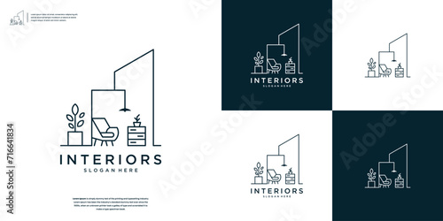 Minimalist interior room, abstract furniture logo design for your business company identity