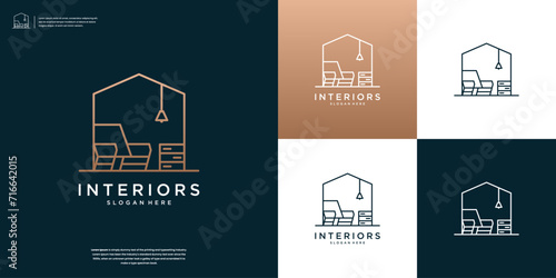 Line art interior room, abstract furniture logo design for your business company identity