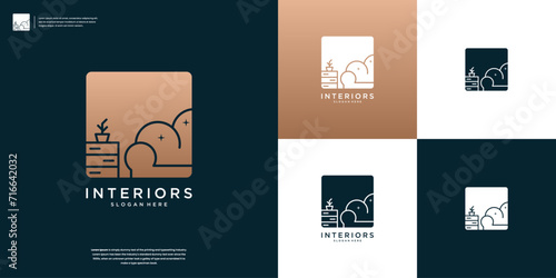 Chair and cupboard interior room, abstract furniture logo design for your business company identity