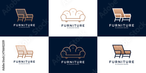 Set of Minimalist elegant chair or sofa furniture interior logo design collection