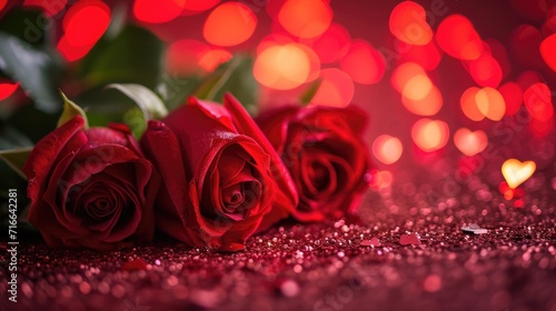 Romantic Red Roses with Heart Bokeh  Dreamy Luminous Backdrop - Valentine s Day Concept