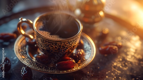Black coffee with dates on ramadan 