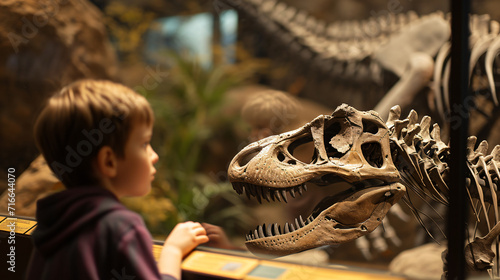 A family visit to a historical museum with kids marveling at dinosaur fossils and interactive exhibits. © Thomas