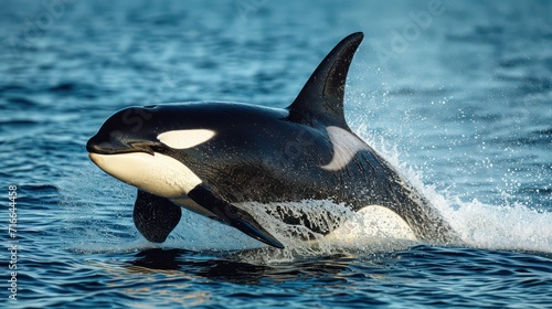 Photo of an Orca executing a side jump on sea surface - AI Generated Digital Art © Paul