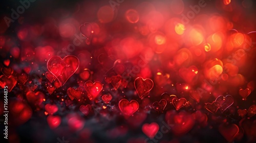 Enchanting Red Heart Bokeh: Mesmerizing Glow on Dark Background - Valentine's Day Concept