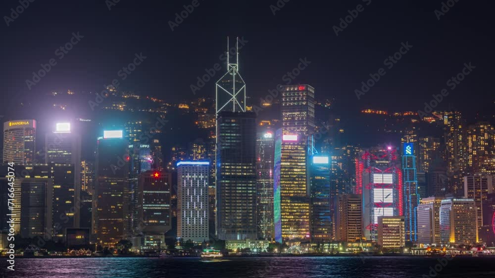 Hong Kong Time Lapse 4K Night view of Hong Kong's famous skyscrapers