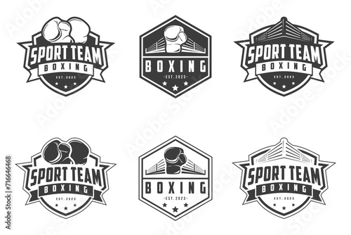 Boxing club logos labels emblems badges set, Boxing logo, emblem set collection, design template