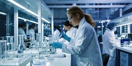 laboratory settings with scientists conducting drug research