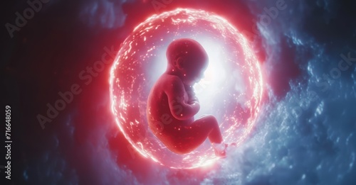 Foetus inside a glowing womb - AI Generated Digital Art photo