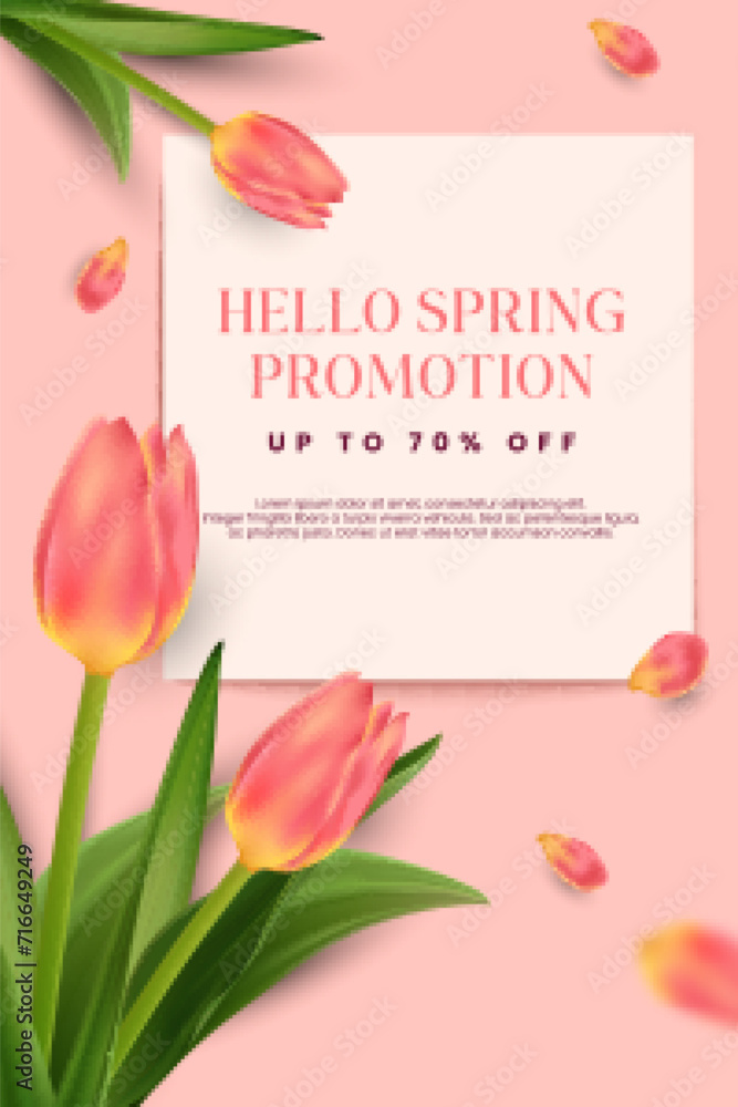 Obraz premium Hello spring promotion sale social media post template. Spring season sale vector illustration banner. 