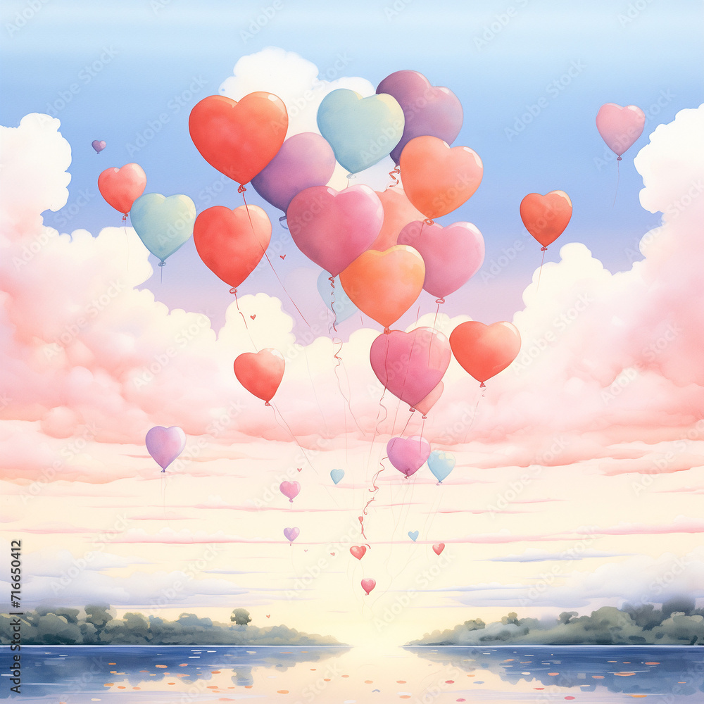 Valentine's Day Pink Balloons in the Pink Sky, Happy and Romantic.