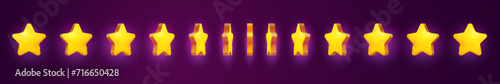 Arcade game star animation sequence, cartoon reward sprite rotate. Vector ui twinkle rotation or spinning frame, yellow golden glossy gui assets or bonus for app user interface and score display
