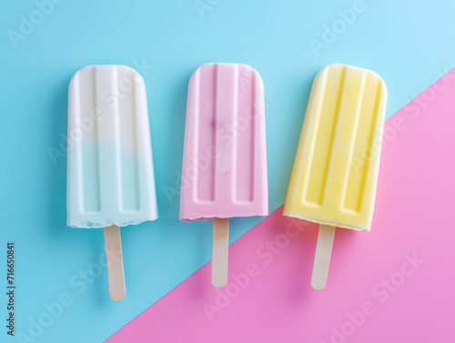 Array of pastel popsicles on dual-tone background.