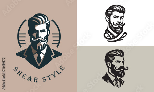 Vintage Barber Shop Logos: Stylish Vector Hairstyles for Your Design.