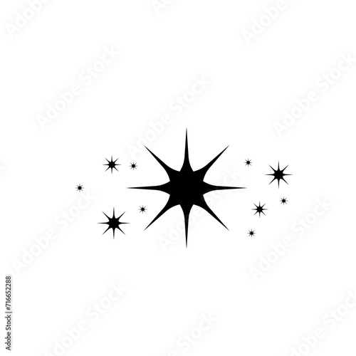 Stars, meteoroids, comets, asteroids on a white background. Pattern with stars. Chaotic elements. White and black retro background. Vector illustration