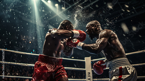 A heart-pounding boxing match in a crowded arena. © karl