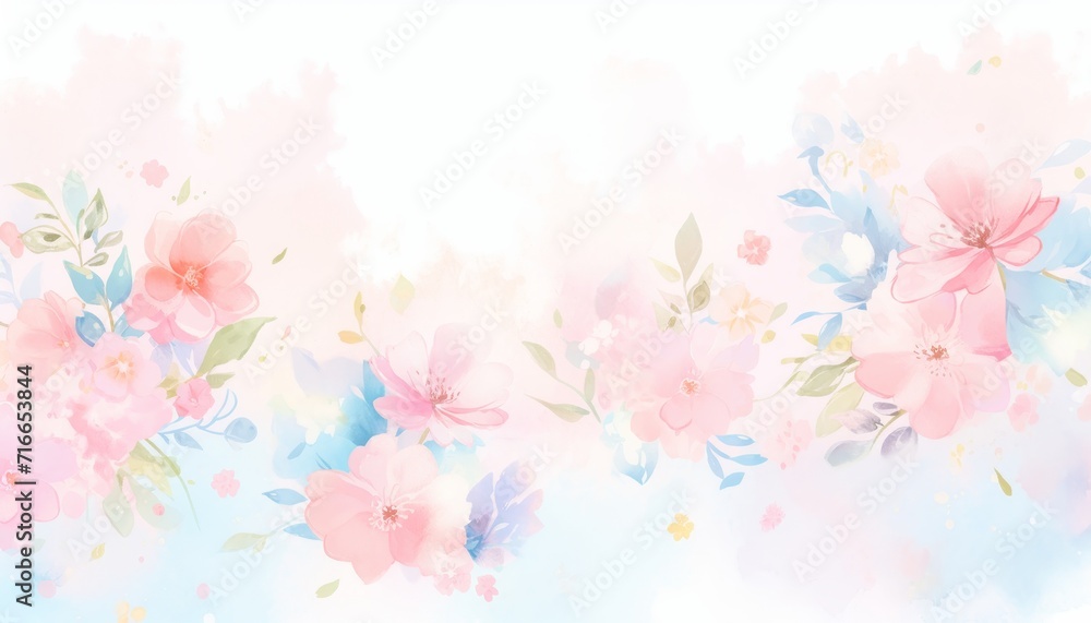 Colorful Blue And Pink Flower Watercolor Pattern Background. Wallpaper. Valentine's Day Banner. Abstract. Winter. Christmas. Summer. Spring