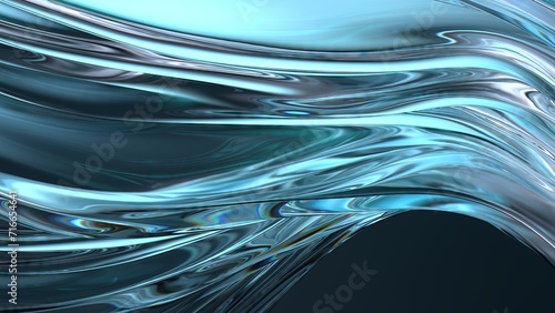 Fototapeta Naklejka Na Ścianę i Meble -  Blue Rippling Crystal Plate and Reflection Organic Clear Elegant Modern 3D Rendering Abstract Background