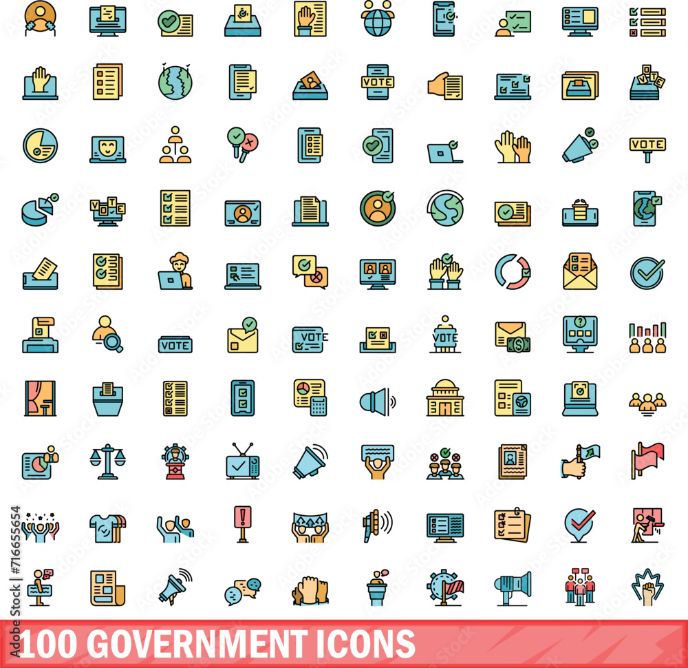 100 government icons set. Color line set of government vector icons thin line color flat on white 100 government icons set. Color line set of government vector icons thin line color flat on white