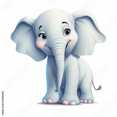 Cartoon smaile elephant with big ears white background AI generated art photo