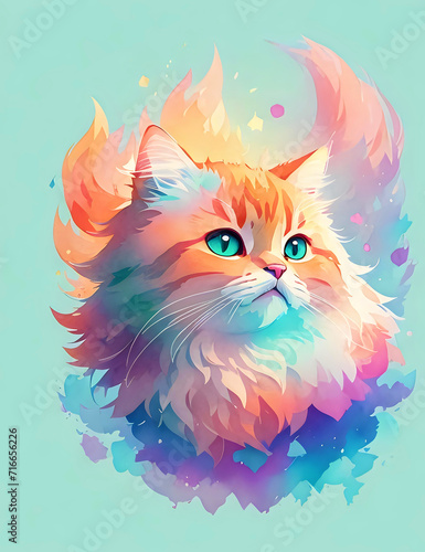 Whimsical colorful cat with fiery fur © Yuliia