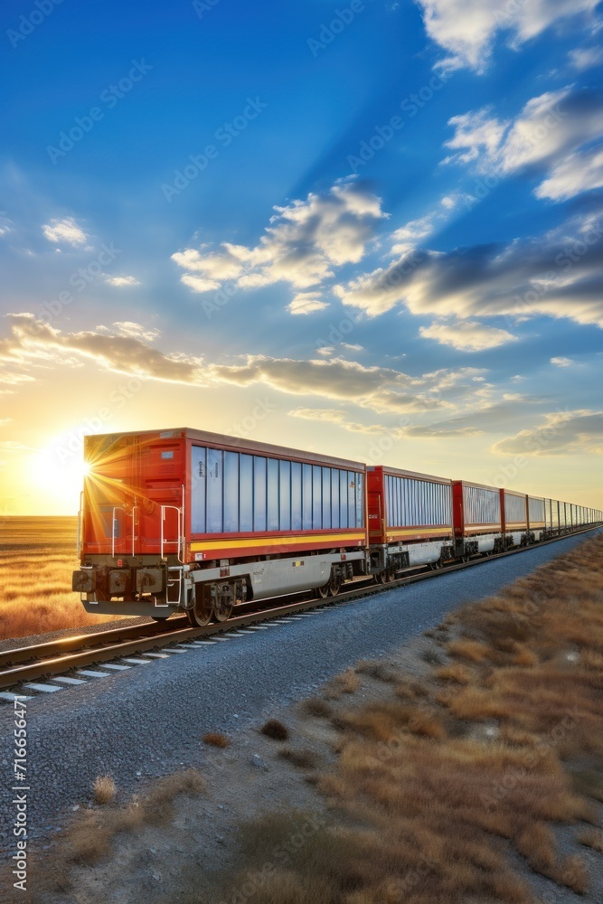 Sunset Over Desert Freight Train