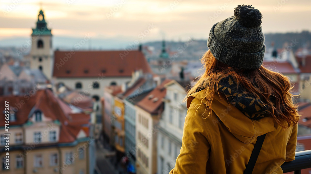 Portrait of a traveler in old town. Portrait of a traveler in old town.