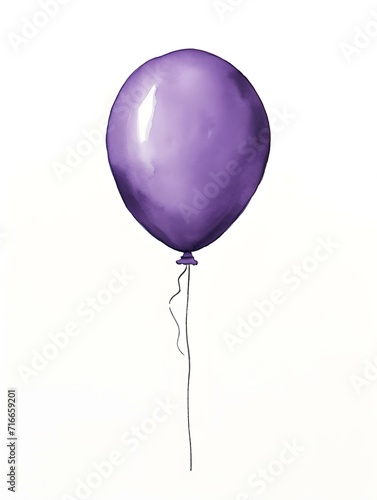 Dark Purple Balloon on a white Background. Watercolor Template for a Birthday or Greeting Card