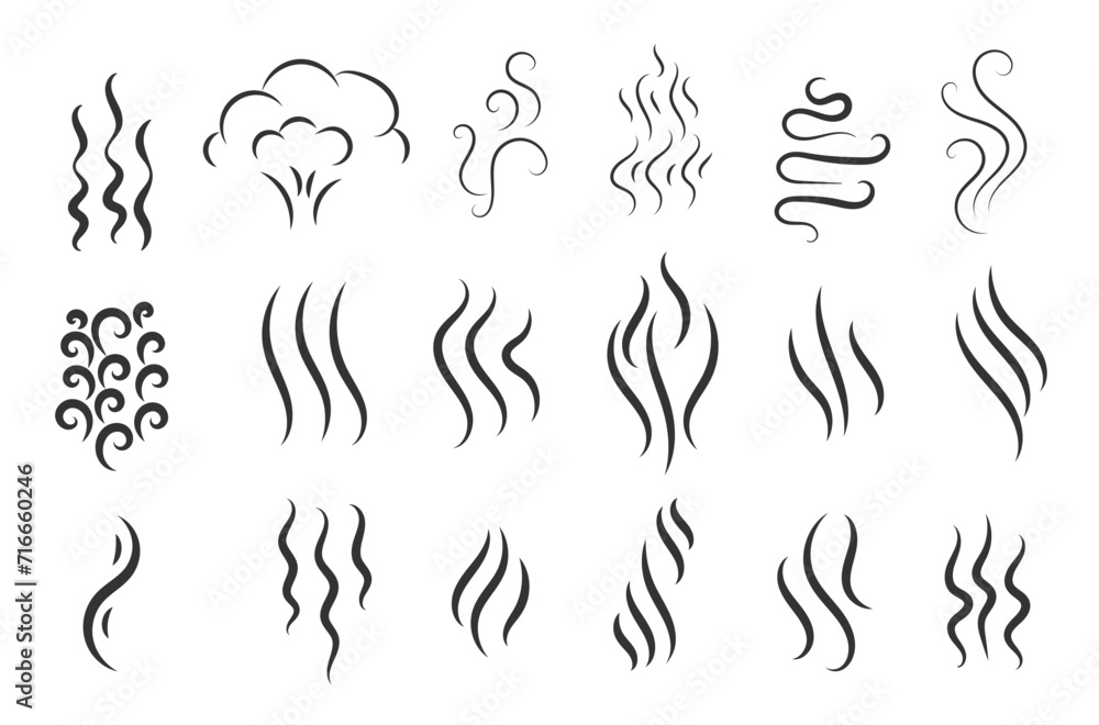Fragrances evaporate icons. Smells line icon set, hot aroma, smells or fumes. Coffee cup icon. Symbols of glasses of hot drinks on white background. Vector illustration doodle hand drawn Fragrances evaporate icons. Smells line icon set, hot aroma, smells or fumes. Coffee cup icon. Symbols of glasses of hot drinks on white background. Vector illustration doodle hand drawn