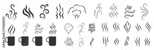 Fragrances evaporate icons. Smells line icon set, hot aroma, smells or fumes. Coffee cup icon. Symbols of glasses of hot drinks on white background. Vector illustration doodle hand drawn