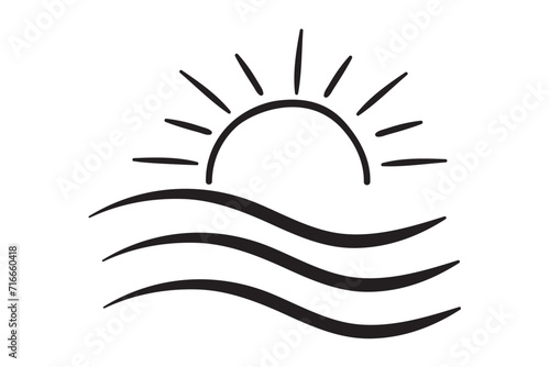 Sunshine and Sea ​​Waves SVG, Sunshine SVG, Ocean SVG, Sun and Sea, Sea ​​Waves Svg, Sunshine Cut File SVG, Sunburst Clipart, Boho Sun Vector, Horizon Sunrise Svg, Hand Drawn Sun SVG, Wave And Sun SVG
