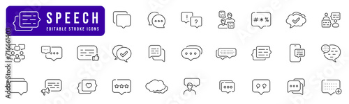 Speech bubble line icon set. Talk, people, man, user, dialog, chat, cloud etc. Editable stroke