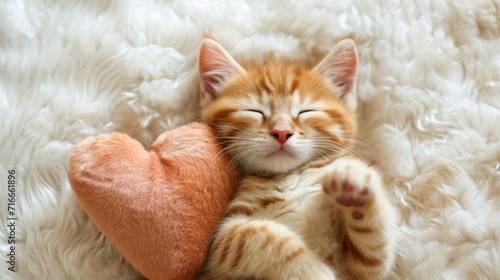 Kitten on a blanket with a soft heart.