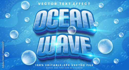 Ocean wave editable text effect in modern 3d style with concept of waves