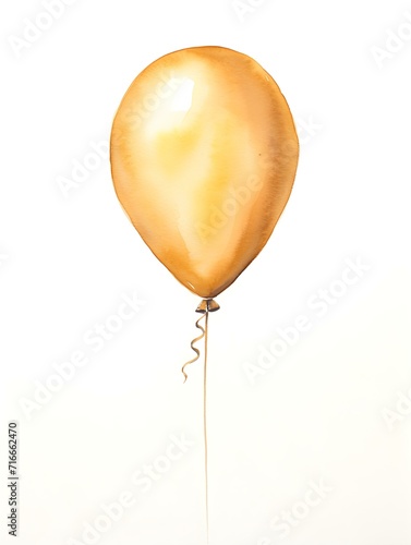 Gold Balloon on a white Background. Watercolor Template for a Birthday or Greeting Card