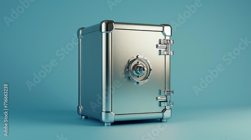 3d render, closed metallic safe box isolated on blue background. Frontal view. Banking safety clip art.    photo