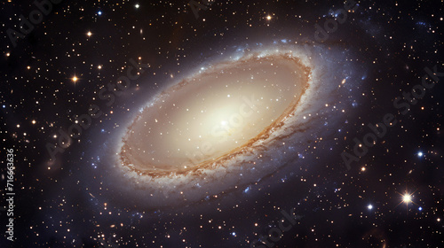 A polar ring galaxy with a unique configuration of a central host galaxy encircled by a ring of stars and gas.