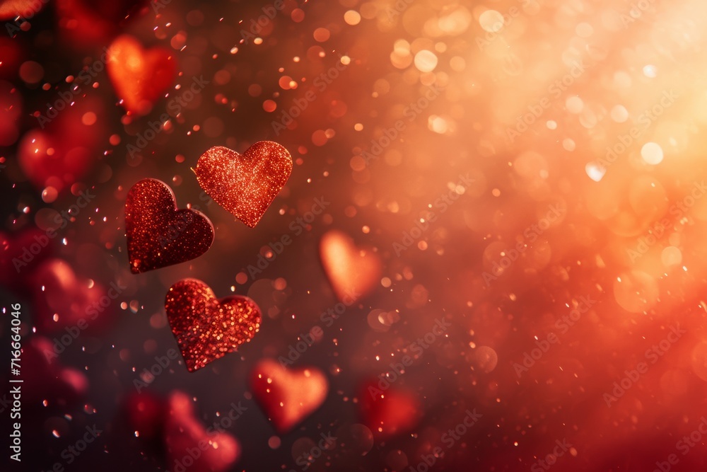 Obraz premium red hearts cascade in dark red and light orange, saint valentine day background, Generative AI