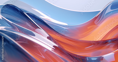 abstract background with glass waves orange and blue with nice reflection
