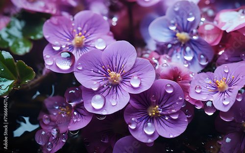Purple flowers with water droplets for tranquil nature theme