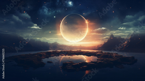 Abstract background with circle over beautiful night