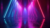 3d rendering, abstract neon background with colorful glowing lines. Empty performance stage lights and reflection   
